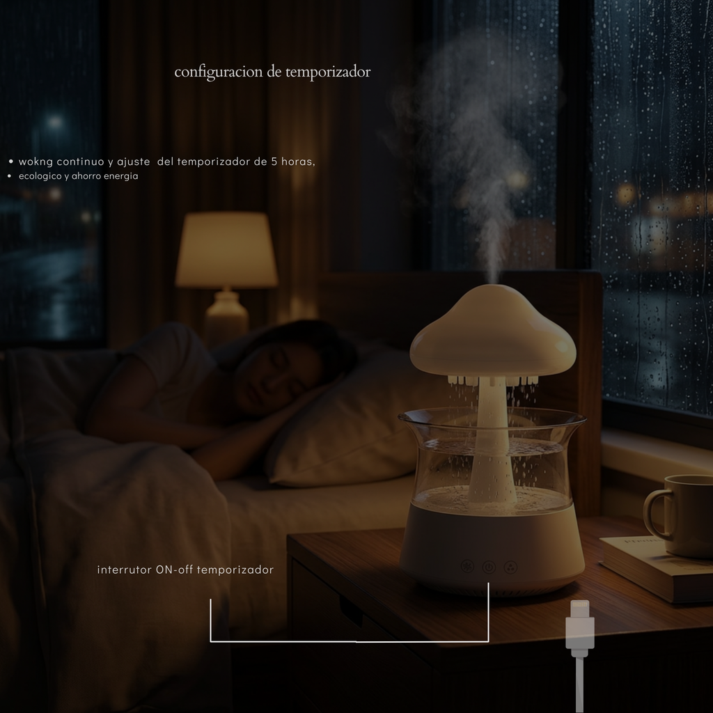 Difusor de Nube Relajante con Lluvia Humidificador Máquina de Aromaterapia Gotas de Lluvia Atomización Ultrasónica Humidificación Lámpara Colorida