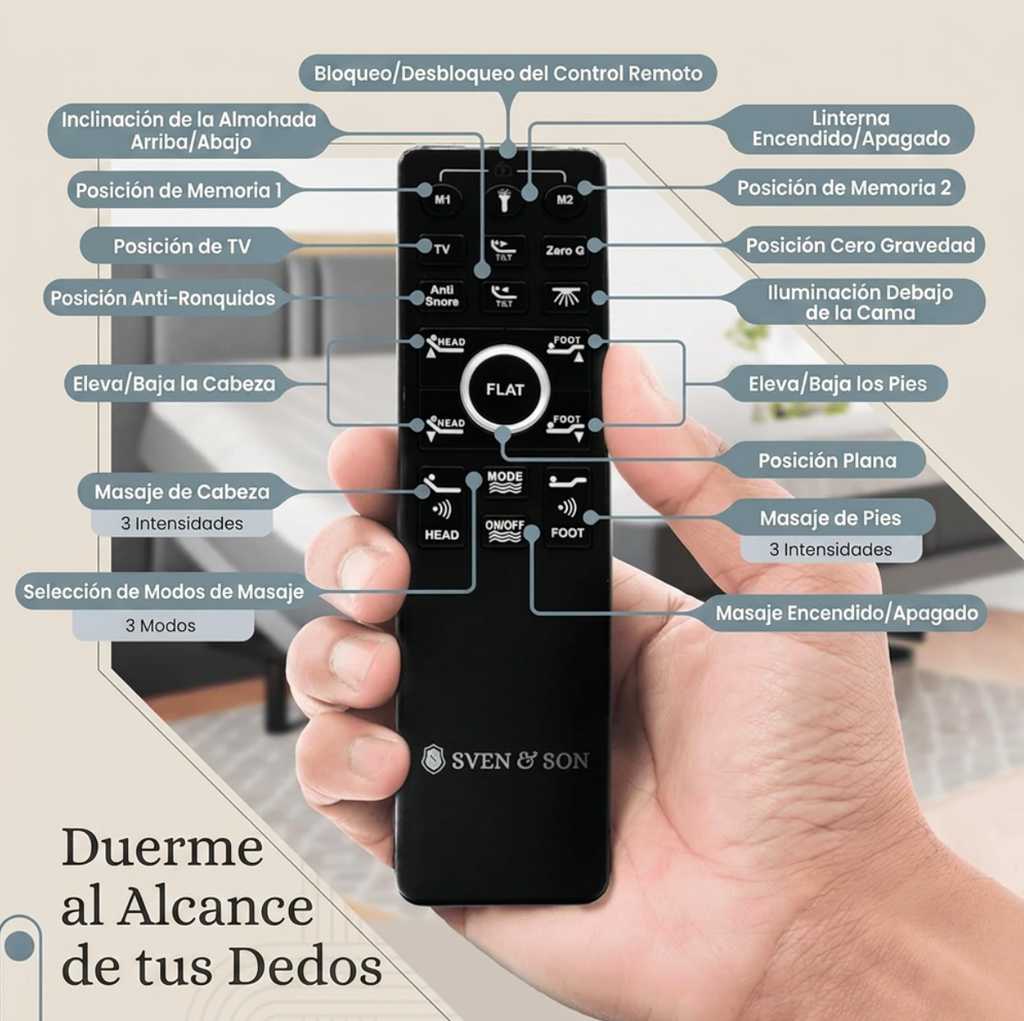 Base de Cama Ajustable Harmony, Elevación de Cabeza y Pie, Masaje, Luces Bajo la Cama, USB, Gel de Memoria, Marco Inteligente de Gravedad Cero - Queen + Colchón de Espuma Viscoelástica de 10 Pulgadas (Firme)