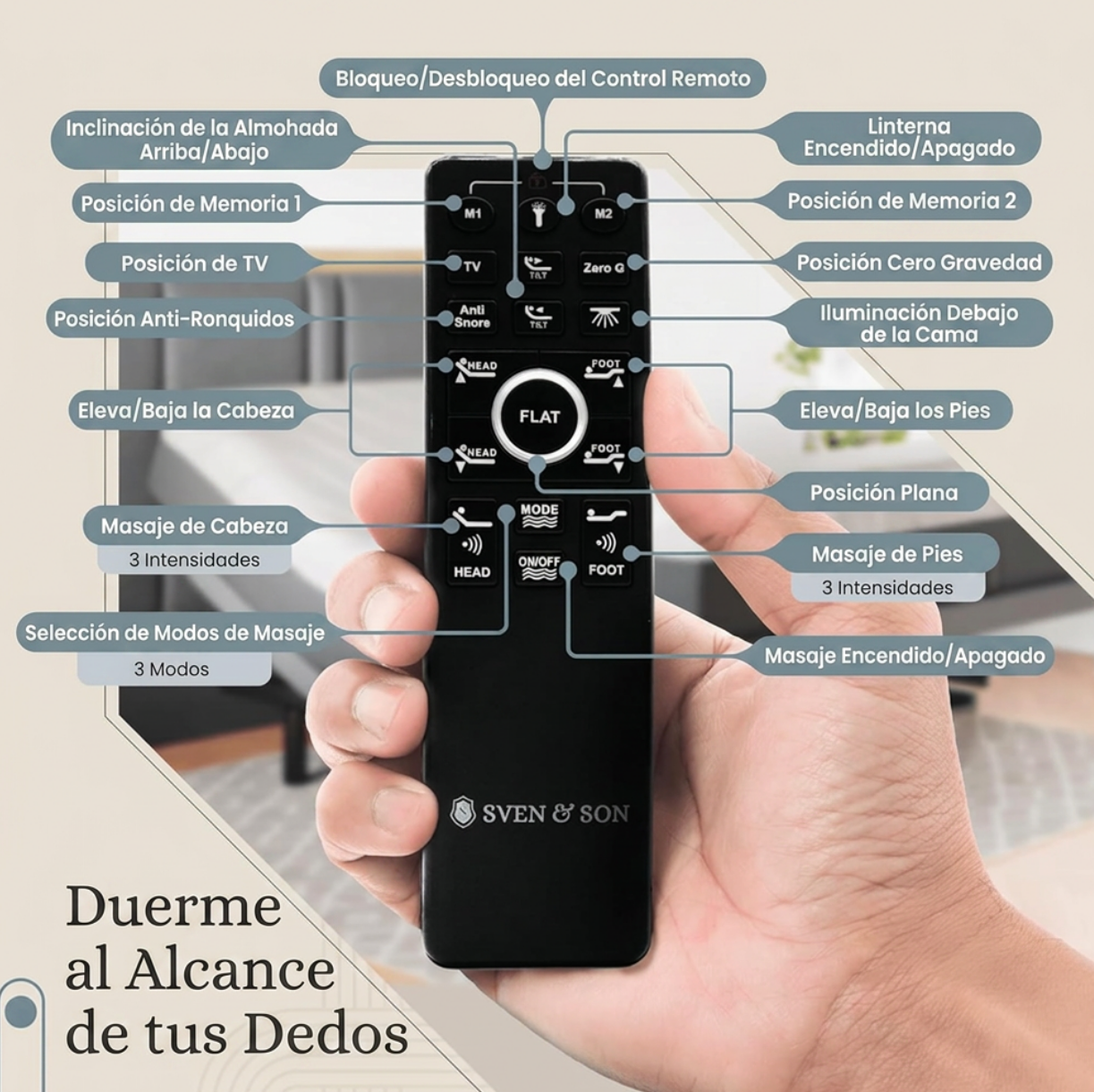 Base de Cama Ajustable Harmony, Elevación de Cabeza y Pie, Masaje, Luces Bajo la Cama, USB, Gel de Memoria, Marco Inteligente de Gravedad Cero - Queen + Colchón de Espuma Viscoelástica de 10 Pulgadas (Firme)