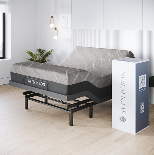 Base de Cama Ajustable Harmony, Elevación de Cabeza y Pie, Masaje, Luces Bajo la Cama, USB, Gel de Memoria, Marco Inteligente de Gravedad Cero - Queen + Colchón de Espuma Viscoelástica de 10 Pulgadas (Firme)