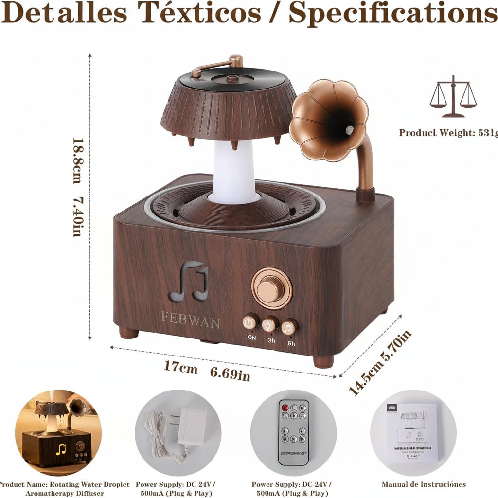 Difusor de Aromaterapia de Ruido Blanco, Difusor de Aceites Esenciales con Sonido de Lluvia, Altavoz Bluetooth, Humidificador para Dormir al Bebé, Yoga, Habitación Infantil, Alivio de Ansiedad, Temporizador, Control Remoto, 250ML